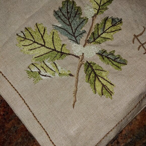 Pottery Barn Linen Feuilles Floral Embroidered Lumbar Throw Pillow Cover 16x12" - Picture 3 of 9